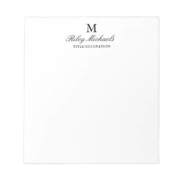 Einfaches elegantes Monogramm-Namens-Titel Schwarz Notizblock
