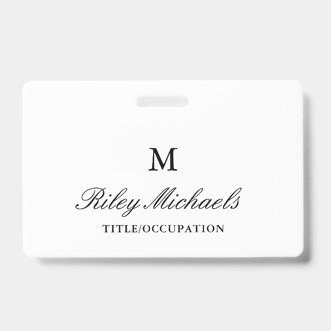 Einfaches elegantes Monogramm-Namensschild Ausweis (Vorderseite)