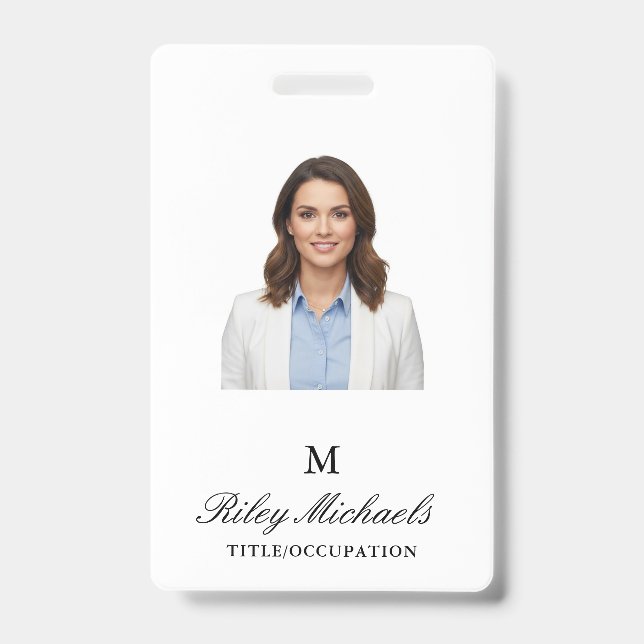 Einfaches elegantes Monogramm-Namensschild Ausweis (Vorderseite)