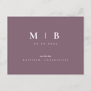 Einfaches & elegantes Monogramm Pflaume Save the D Ankündigungspostkarte