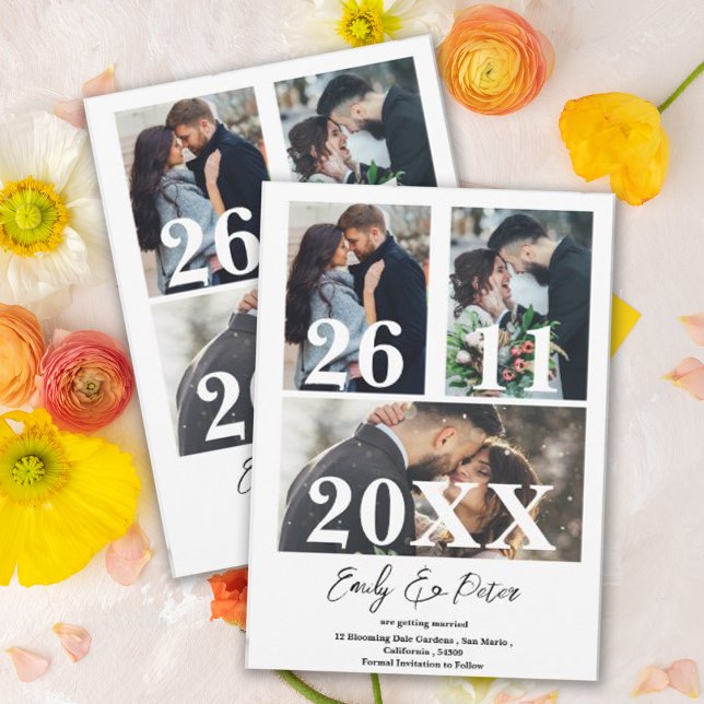 Einfaches, elegantes Multi-Foto-Hochzeit speichern Save The Date (Simple Elegant Multi Photo Wedding Save the Date Invitation )