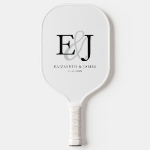 Einfaches Elegantes Paar-Monogramm Hochzeit Pickleball Schläger