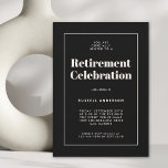 Einfaches elegantes Party für die Altersvorsorge Einladung<br><div class="desc">Diese schlichte, moderne und elegante Party Einladung des Hauses besticht durch seine raffinierte Anziehungskraft. Ein schwarzer Hintergrund mit hellbeigem Elfenbeintext, gerahmt durch einen passenden dünnen Rahmen, vermittelt die Details Ihres Events mit zeitgenössischem Stil. Die moderne Textvorlage lässt sich einfach mit Ihren Veranstaltungsdetails personalisieren. Diese Einladung ist eine perfekte Wahl für...</div>