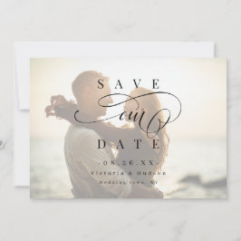 Einfaches elegantes, romantisches Skript-Foto Save Save The Date
