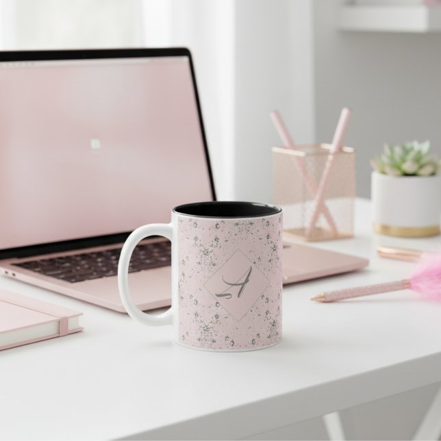 Einfaches, elegantes, rosa Glitzer-Muster Monogram Zweifarbige Tasse (Von Creator hochgeladen)