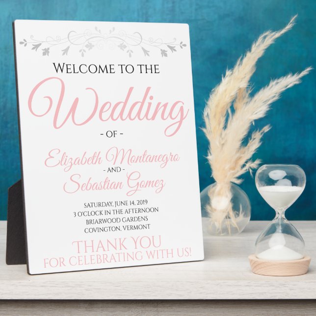 Einfaches, elegantes, rosa Hochzeitssymbol Fotoplatte (Seite)