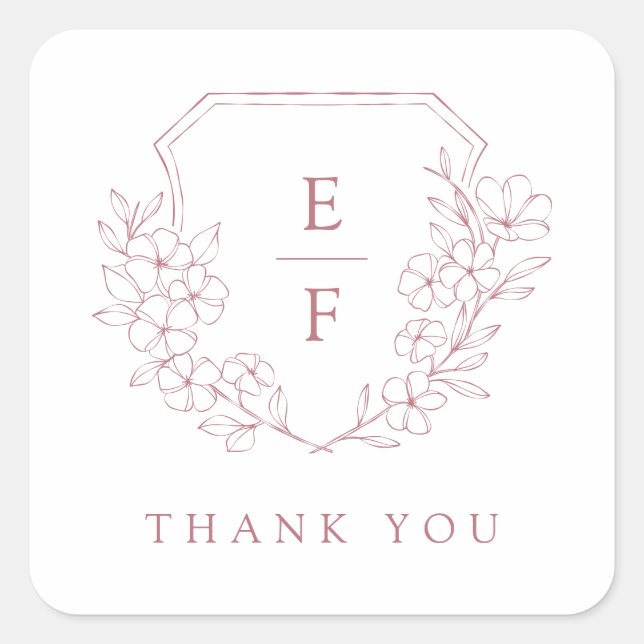 Einfaches elegantes rosa Kirschblossom Monogramm-W Quadratischer Aufkleber (Vorderseite)
