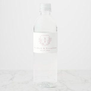 Einfaches elegantes rosa Kirschblossom Monogramm-W Wasserflaschenetikett