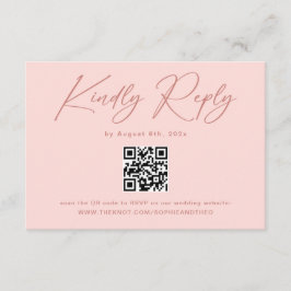 Einfaches elegantes Rosa QR Code Hochzeit RSVP Begleitkarte