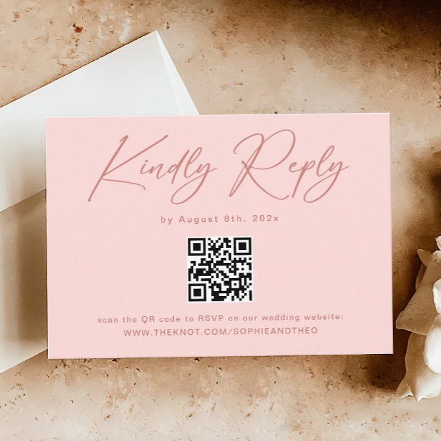 Einfaches elegantes Rosa QR Code Hochzeit RSVP Begleitkarte (Von Creator hochgeladen)