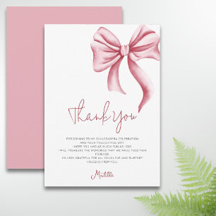 Einfaches Elegantes Rosa Schleife Quinceanera Dankeskarte