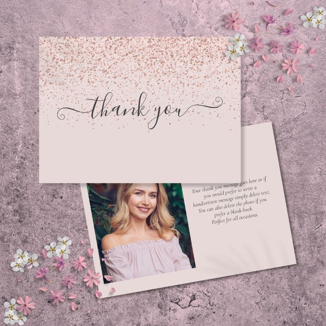Einfaches elegantes, rosa Script-Foto Dankeskarte (Simple Elegant Blush Pink Script Photo Thank You Card)