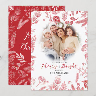 Einfaches elegantes Rot Merry & Bright Foto Weihna Feiertagskarte