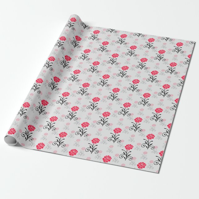 Einfaches elegantes rotes Blume-Muster Geschenkpapier (Ungerollt)
