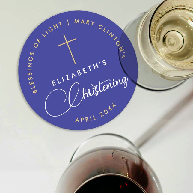 Einfaches elegantes Royal Blue Faith Taufe Gold Cr Runder Pappuntersetzer (Von Creator hochgeladen)