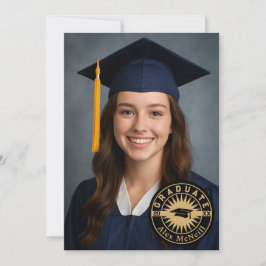 Einfaches Elegantes Rundes Emblem & Foto Abschluss Einladung