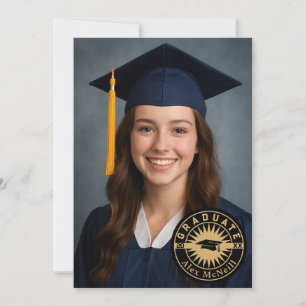 Einfaches Elegantes Rundes Emblem & Foto Abschluss Einladung