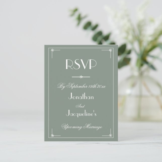 Einfaches elegantes Sage Green Classic Wedding RSV Einladungspostkarte (Stehend Vorderseite)