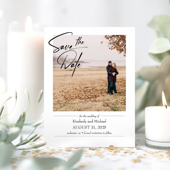 Einfaches elegantes Save the Date-Foto Magneteinladung (Elegant Save The Date Photo Cards)