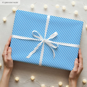 Einfaches elegantes schmales Streifenmuster Blau W Geschenkpapier