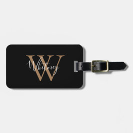 Einfaches elegantes Schwarz-Gold-Script-Name Monog Gepäckanhänger