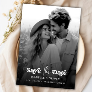 Einfaches elegantes Schwarz-Weiß-Foto Save the Dat Magneteinladung