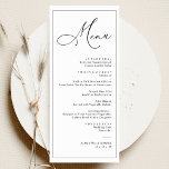 Einfaches elegantes Schwarz-Weiß-Menü Menükarte<br><div class="desc">Diese benutzerdefinierbare Menu-Karte,  die zur Koordination mit unserer Romantik Script Hochzeitskollektion konzipiert wurde,  enthält einen Kalligrafietext mit einem klassischen Serif-Schriftart in Schwarz und einem anpassbaren Monogramm auf der Rückseite. Matching-Elemente verfügbar.</div>