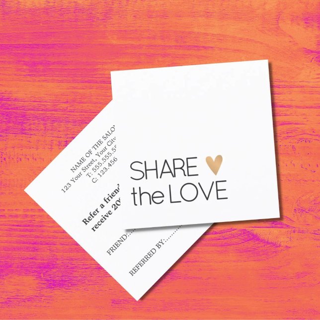 Einfaches elegantes Schwarz-weißes Goldenes Herz Empfehlungskarte (Von Creator hochgeladen)