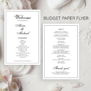 Einfaches elegantes schwarz-weißes Hochzeitsprogra Flyer