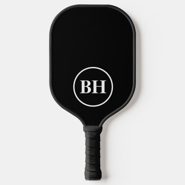 Einfaches elegantes Schwarz-weißes Monogram-Custom Pickleball Schläger (Vorderseite)