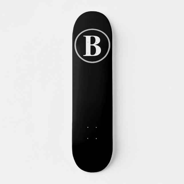 Einfaches elegantes Schwarz-weißes Monogram Custom Skateboard (Vorne)