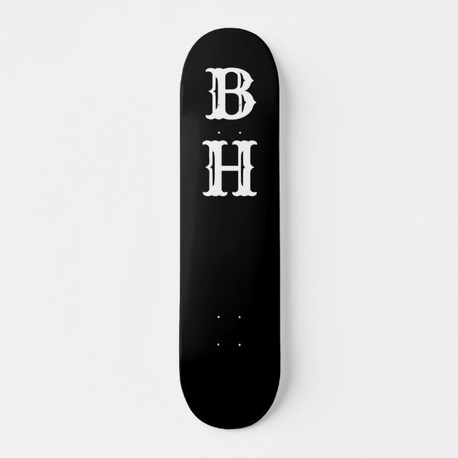 Einfaches elegantes Schwarz-weißes Monogram Custom Skateboard (Vorne)