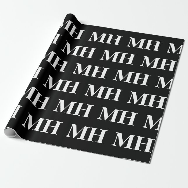 Einfaches elegantes Schwarz-weißes Monogramm Mit M Geschenkpapier (Ungerollt)