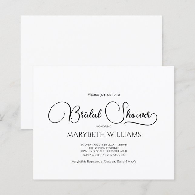 Einfaches elegantes Script-Brautparty (Vorne/Hinten)