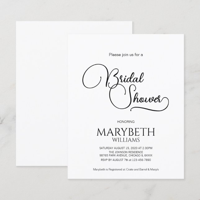 Einfaches elegantes Script-Brautparty (Vorne/Hinten)