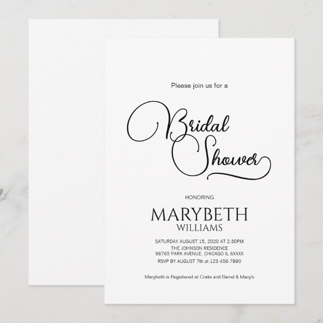 Einfaches elegantes Script-Brautparty Einladung (Vorne/Hinten)