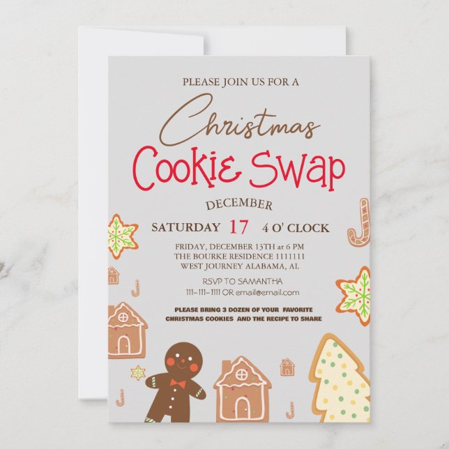 Einfaches elegantes Script Cookie Swap Weihnachts- Einladung (Vorderseite)