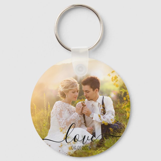 Einfaches elegantes Script Couple-Foto Schlüsselanhänger (Vorderseite)