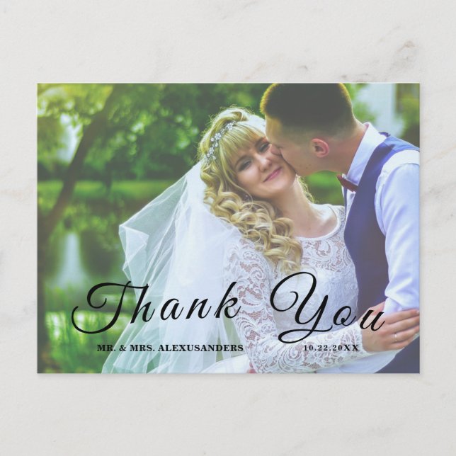 Einfaches, elegantes Script Custom Foto Wedding Da Postkarte (Vorderseite)