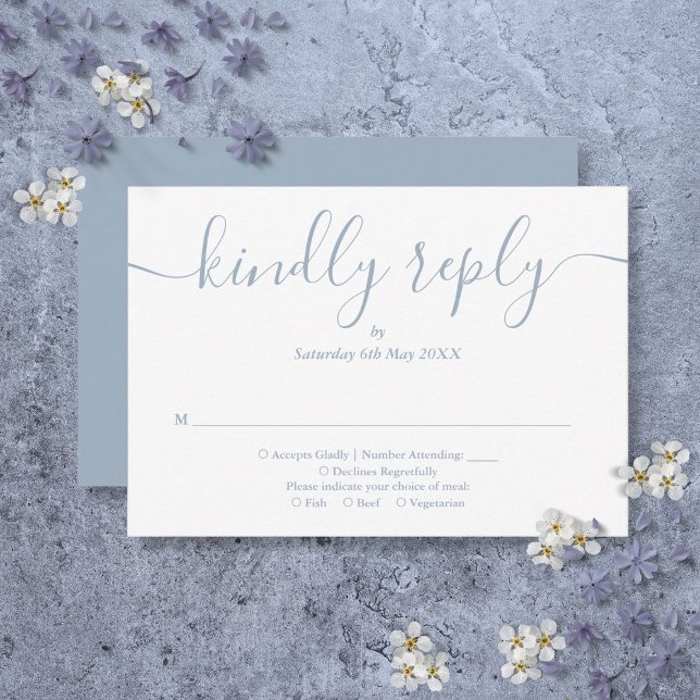 Einfaches elegantes Script Dusty Blue RSVP Karte (Simple Elegant Script Dusty Blue RSVP Card)