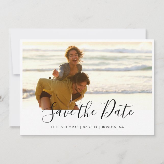 Einfaches elegantes Script-Foto Save The Date (Vorderseite)