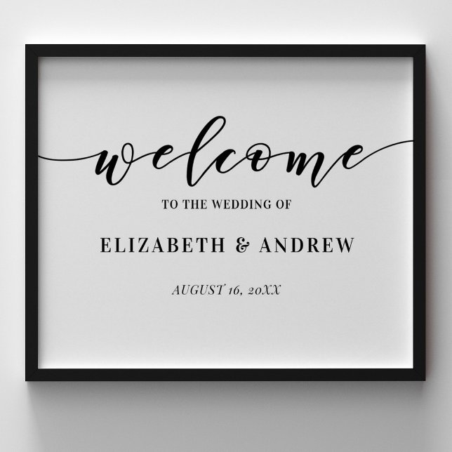 Einfaches, elegantes Script-Hochzeitszeichen Poster (an elegant black and white calligraphy 20x16 wedding welcome poster. Looks elegant in a frame.)