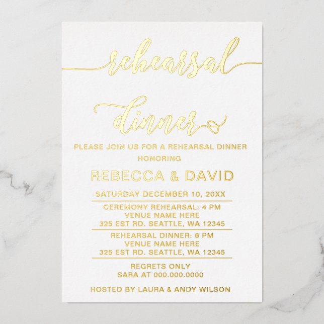 Einfaches elegantes Script-Probe-Dinner Folieneinladung (Vorderseite)