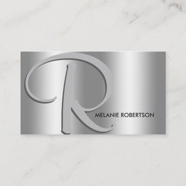 Einfaches Elegantes Silver auf Silver Script Monog Visitenkarte (Vorderseite)