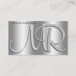 Einfaches Elegantes Silver auf Silver Script Monog Visitenkarte