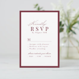 Einfaches elegantes Skript Burgunder QR-Code Hochz RSVP Karte