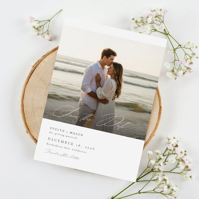 Einfaches Elegantes Skript Foto Hochzeit QR-Code Save The Date (Von Creator hochgeladen)