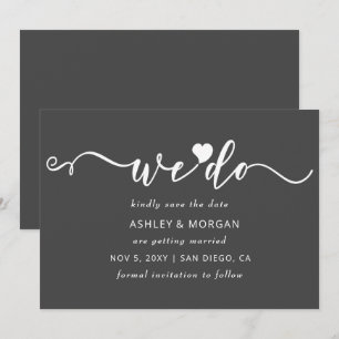 Einfaches, elegantes Skript Graues Herz machen wir Save The Date