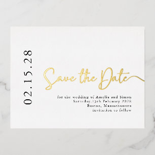 Einfaches elegantes Skript Save the Date Real Gold Folie Einladungspostkarte
