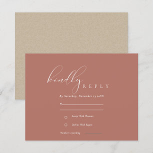 Einfaches elegantes Skript Terracotta Wedding RSVP Begleitkarte